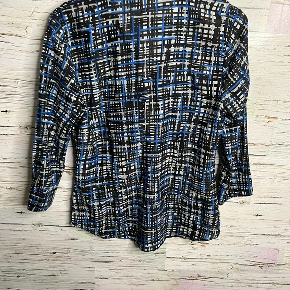 Ella moss black blue ruffle top blouse  career shirt size medium - Picture 8 of 9